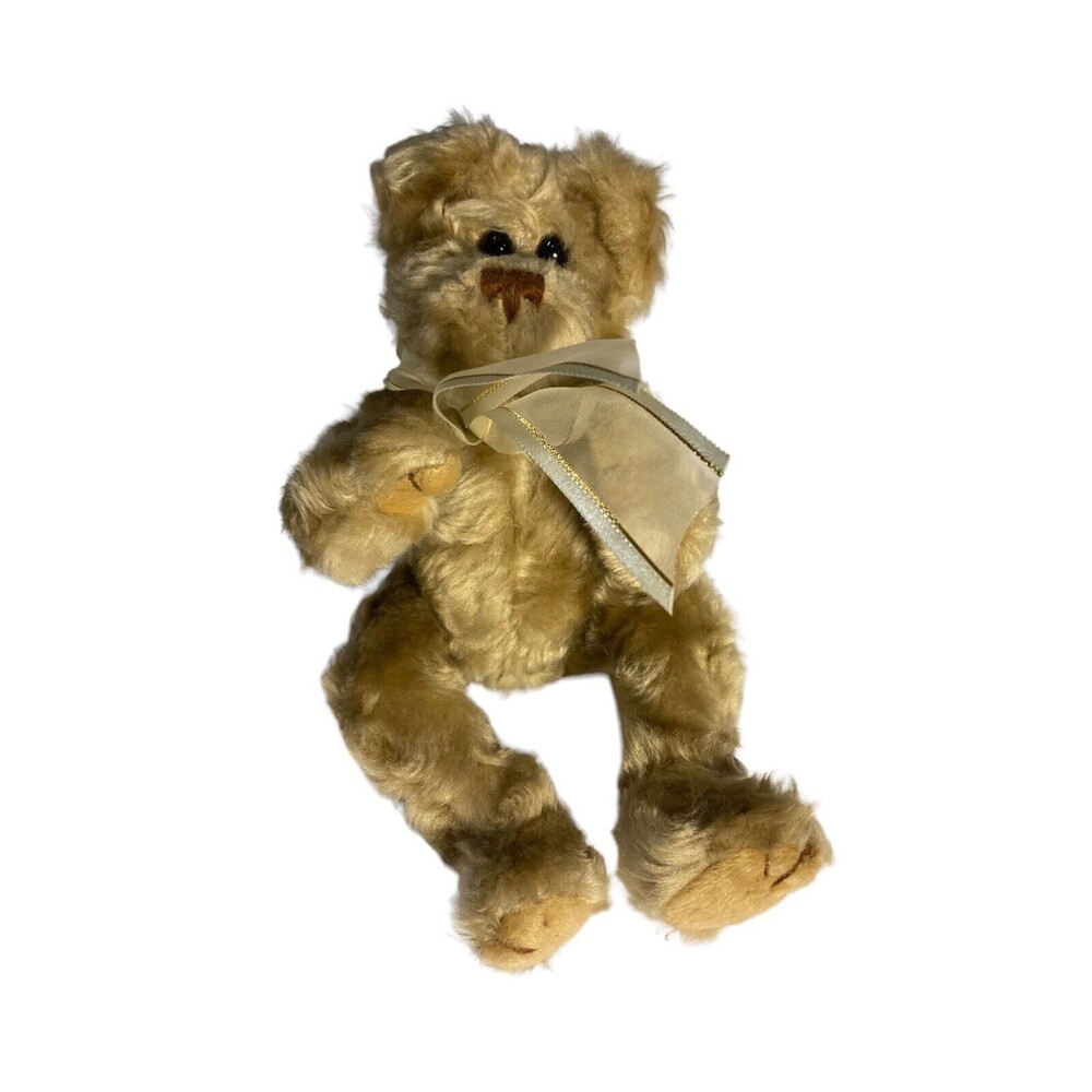 Ty Bear Light Brown tush tag 1993 gold neck ribbon movable joints plush soft